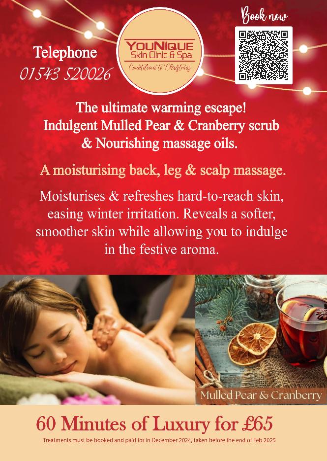 younique skin clinic and spa poster offering winter warmer treatment package 